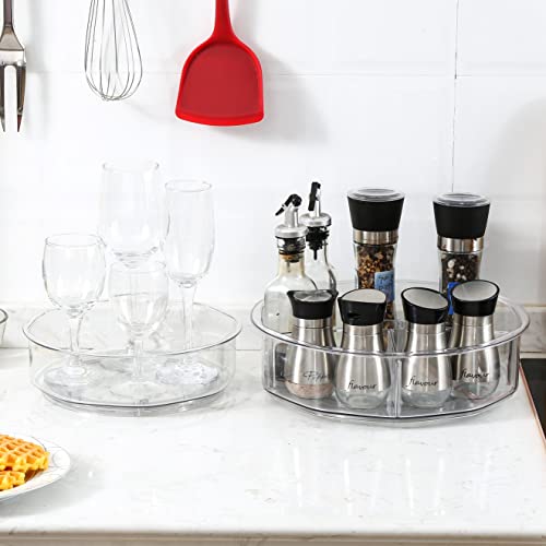  2 Pack Round Plastic Rotating Turntable Organizers -Clear Lazy Susan Organizer Container Bins For Cabinet, Pantry, Fridge, Countertop, Kitchen, Vanity - Spinning Organizer For Spices, Condiments