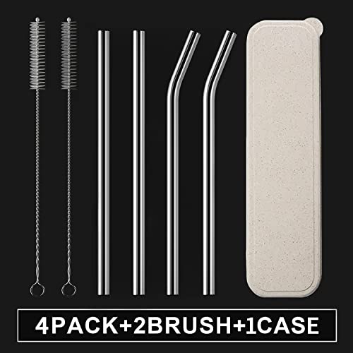  4-Pack Reusable Glass Straw With Travel Case,Size 8.5''x10 MM,Including 2 Straight And 2 Bent With 2 Cleaning Brush- Perfect For Smoothies, Tea, Juice
