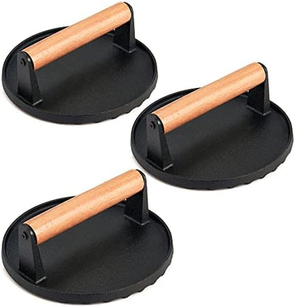  Cast Iron Burger Press, 7 Inch Round Heavy Duty Bacon Meat Steak Grill Press With Wooden Handle, Heat Proof, Rust Resistance, Griddle Accessorie Burger Smasher For BBQ Flat Top Teppanyaki