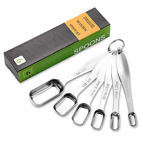 N/A Measuring Spoons Set Of 6 Pieces, Stainless Steel Mental Stackable Tablespoon For Cooking & Baking,Long Handle Design For Spice Jars,Ideal For Dry And Liquid Ingredients