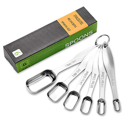 N/A Measuring Spoons Set Of 6 Pieces, Stainless Steel Mental Stackable Tablespoon For Cooking & Baking,Long Handle Design For Spice Jars,Ideal For Dry And Liquid Ingredients