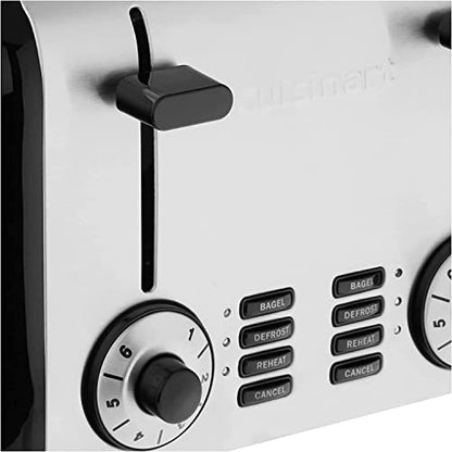 Cuisinart 4 Slice Toaster, Compact Toaster For Toast, Bagels, Defrost, Reheat & More, Stainless Steel/Black, CPT-340P1
