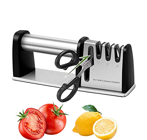  Knife Sharpeners - Upgraded 4 Stage Kitchen Knife Scissor Sharpener To Repair, Restore, Polish Blades, 4-in-1 Professional Manual Kitchen Knife Sharpener Accessories (Casual)
