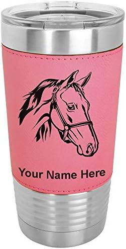  20oz Vacuum Insulated Tumbler Mug, Horse Head 2, Personalized Engraving Included (Faux Leather, Rustic)