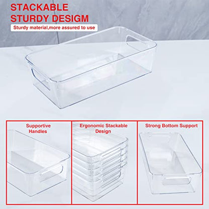  Set Of 6 Refrigerator Organizer Bins, Pantry Organization And Storage Bins, Fridge Organizers With Cutout Handles, Clear Plastic Storage Bins For Pantry - BPA Free Kitchen Organizers