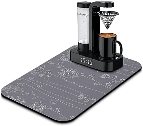  Coffee Bar Mat Accessories For Countertop Super Absorbent Anti-Slip Silicone Dish Drying Mats For Kitchen Counter Draining Pad Decor Gift Fit Coffee Maker Coffee Pot Espresso Machine 19inx12in