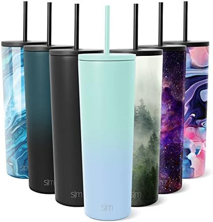  Insulated Tumbler With Lid And Straw | Iced Coffee Cup Reusable Stainless Steel Water Bottle Travel Mug | Gifts For Women Men Her Him | Classic Collection | 24oz | Almond Birch