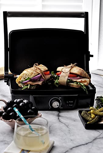  MUSA USA Electric Stainless Steel Panini Press With Adjustable Temperature Settings And Nonstick Plates, 1200W