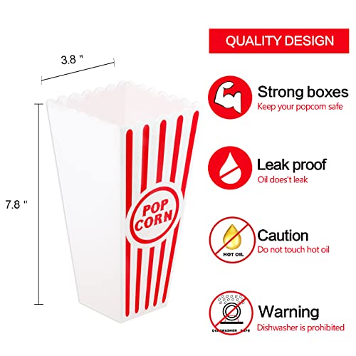  Stic Red White Striped Classic Popcorn Containers For Movie Night - 7.8 Inch Tall X 3.8 Inch Square (4 Pack)