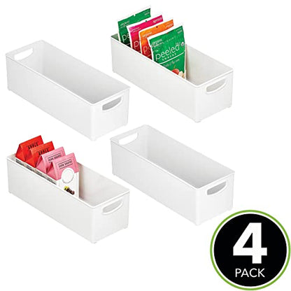  MDesign Plastic Stackable Kitchen Organizer - Storage Bin With Handles For Refrigerator, Freezer, Cabinet, And Pantry Shelves Organization - Food Container - Ligne Collection - 4 Pack - White