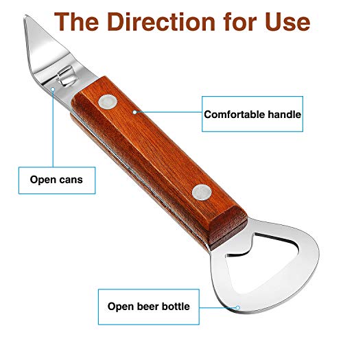  Ttle Punch Can Opener Stainless Steel Beer Bottle Opener Punch Bottle Opener With Wood Handle For Manual Bottles Cans (2, Wood Color)