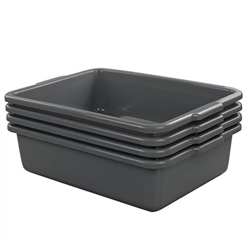  4-Pack Bus Tubs, Commercial Tote Box, Plastic Bus Box (13 L Capacity), Grey