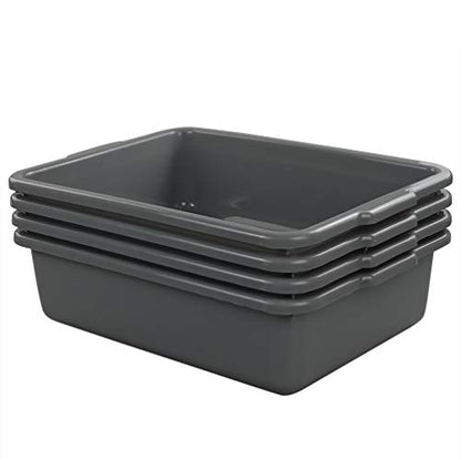  4-Pack Bus Tubs, Commercial Tote Box, Plastic Bus Box (13 L Capacity), Grey