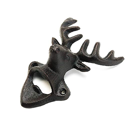  Wall Mounted Bottle Opener, Cast Iron Cool Deer Head Bottle Opener, Beer Coke Beverage Bottle Cap Opener, Vintage Rustic Style Wall Hanging Opener, Bar Farmhouse Wall Ornament, Practical Gift