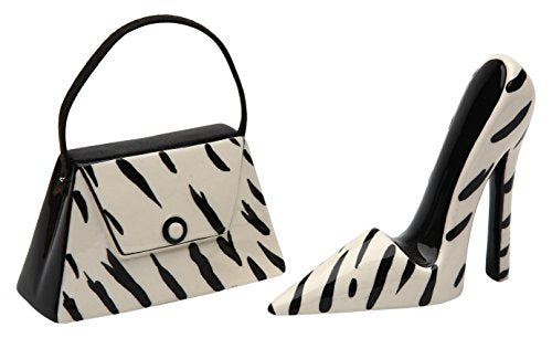  SS-CG-62807 Black And White Zebra Print Purse And Heel Salt And Pepper, 3 1/2" X 1 1/8" X 2 5/8"H