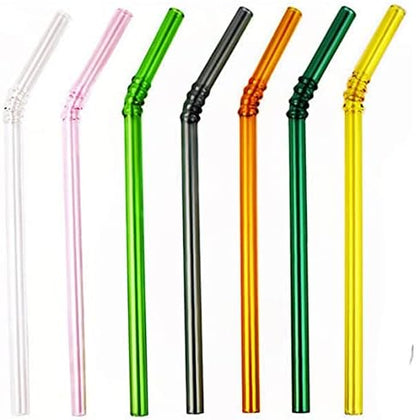  Colored Reusable Glass Straws, 8.7" X 8 Mm Healthy Straw For Beverages Tea Coffee, ECO Friendly - BPA Free, Pack Of 7 With 2 Cleaning Brush