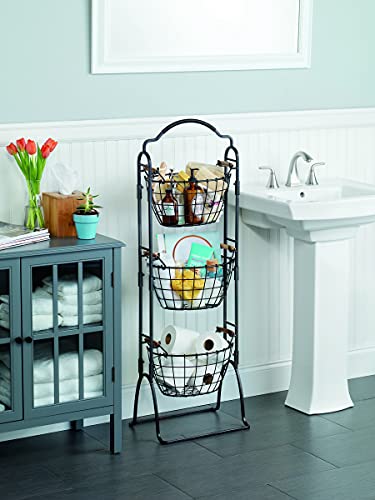  5184916 Harbor Adjustable 3-Tier Metal Floor Standing Fruit/Home Storage Basket, Antique Black