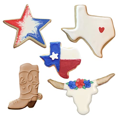  Texas Cookie Cutter 5-Pc Set Made In USA By Ann Clark, Texas 3" & 4.4", Long Horn, Star, Cowboy Boot