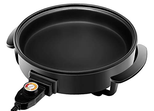  RJ05-12-RO 1400 Watt Electric Skillet 12 Inch Round Frying Pan With Non Stick Coating And Tempered Glass Lid, Black