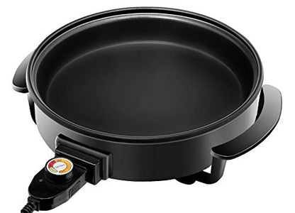  RJ05-12-RO 1400 Watt Electric Skillet 12 Inch Round Frying Pan With Non Stick Coating And Tempered Glass Lid, Black