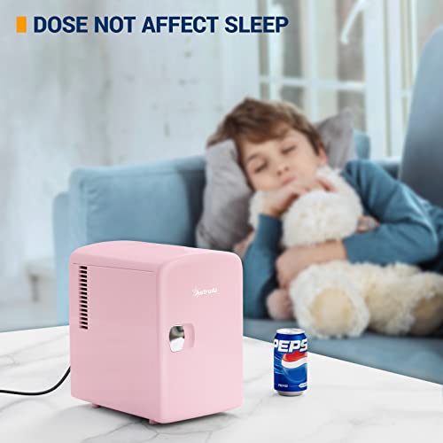  Mini Fridge, 4 Liter/6 Can AC/DC Portable Thermoelectric Cooler And Warmer Refrigerators (Pink) (Renewed)