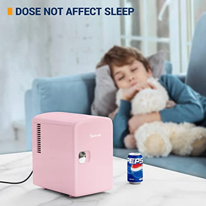  Mini Fridge, 4 Liter/6 Can AC/DC Portable Thermoelectric Cooler And Warmer Refrigerators (Pink) (Renewed)