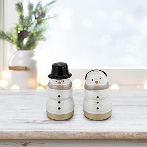  Snowman Winter White 4 X 2 Ceramic Stoneware Christmas Salt And Pepper Shaker Set