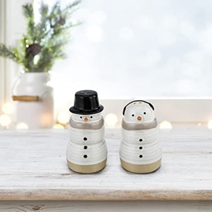  Snowman Winter White 4 X 2 Ceramic Stoneware Christmas Salt And Pepper Shaker Set