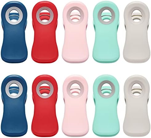  All Purpose Magnetic Clips - Chip Clips, Bag Clips, Food Clips, Refrigerator Magnets Clips For Bread Bags, Snack Bags And Food Bags (Pack Of 10, Deep Colors)