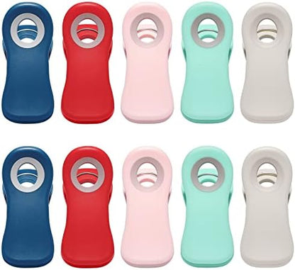  All Purpose Magnetic Clips - Chip Clips, Bag Clips, Food Clips, Refrigerator Magnets Clips For Bread Bags, Snack Bags And Food Bags (Pack Of 10, Deep Colors)