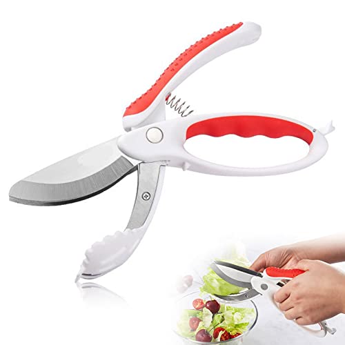  Salad Scissors: Herb Scissors Multifunctional Double Blade Kitchen Salad Scissors Salad Chopper Heavy Duty Kitchen Salad Scissors Kitchen For Cutting Shredding Tool(Red)