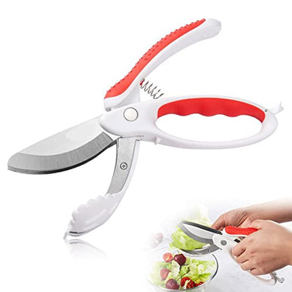  Salad Scissors: Herb Scissors Multifunctional Double Blade Kitchen Salad Scissors Salad Chopper Heavy Duty Kitchen Salad Scissors Kitchen For Cutting Shredding Tool(Red)