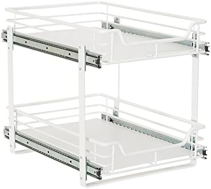  Narrow Sliding Cabinet Organizer, Two Tier Chrome Organizer, Chrome, Great For Slim Cabinets In Kitchen, Bathroom And More