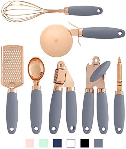  Ith COLOR 7 Pc Kitchen Gadget Set Copper Coated Stainless Steel Utensils With Soft Touch White Handles