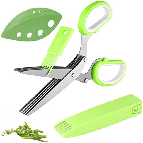  Gourmet Herb Scissors Set - Master Culinary Multipurpose Cutting Shears With Stainless Steel 5 Blades, Herb Stripper, Safety Cover And Cleaning Comb For Cutting Cilantro Onion Salad