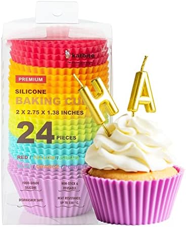  Katbite Silicone Cupcake Baking Cups 24 Pack, Heavy Duty Silicone Baking Cups, Reusable & Non-stick Muffin Cupcake Liners Holders Set For Party Halloween Christmas Bakery Molds Supplies