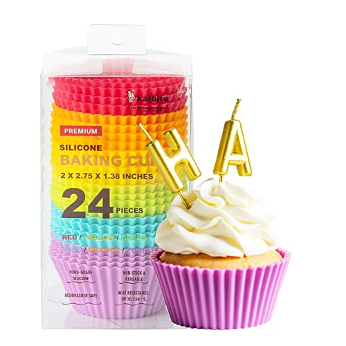  Katbite Silicone Cupcake Baking Cups 24 Pack, Heavy Duty Silicone Baking Cups, Reusable & Non-stick Muffin Cupcake Liners Holders Set For Party Halloween Christmas Bakery Molds Supplies