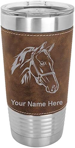  20oz Vacuum Insulated Tumbler Mug, Horse Head 2, Personalized Engraving Included (Faux Leather, Rustic)