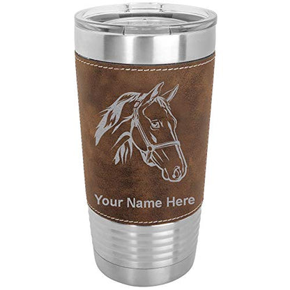  20oz Vacuum Insulated Tumbler Mug, Horse Head 2, Personalized Engraving Included (Faux Leather, Rustic)