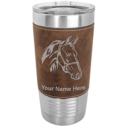  20oz Vacuum Insulated Tumbler Mug, Horse Head 2, Personalized Engraving Included (Faux Leather, Rustic)