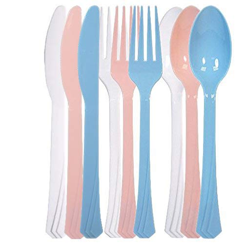  72-Pack Plastic Cutlery Set Heavy Duty Colored Plastic Silverware Set Includes 24 Forks, 24 Teaspoons, And 24 Knives In Lime Green, Island Blue And Pearl…