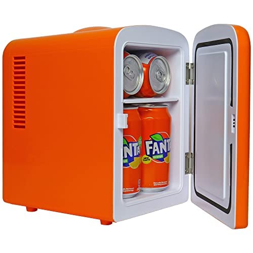 Coca-Cola Fanta FA04 4 Liter/4.2 Quarts 6 Can Portable Mini Cooler/Fridge For Food, Beverages, Orange