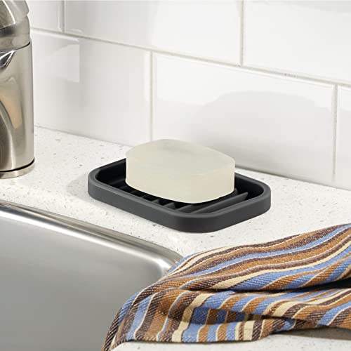  Silicone Kitchen Sink Storage Organizer Holder Tray For Sponges, Soap, Scrubber - Ribbed Base, Quick Dry, Waterproof, Non-Slip, Durable, Heat Resistant - Linelle Collection, 2 Pack, Black
