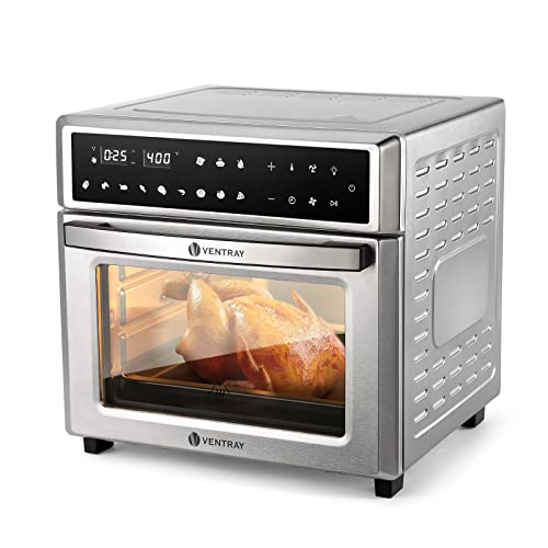  ENTRAY Convection Oven Air Fryer Toaster Oven 1700W 26QT Digital Control Stainless Steel Electric Ovens With Bake Pan, Broil Rack, Fry Basket & Recipe Book Included, 12 Cooking Presets