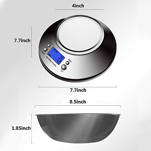  Food Scale With Bowl, Digital Kitchen Weight For Cooking, Baking And Dieting,11lb/5kg, LCD Display, 5kg, Silver