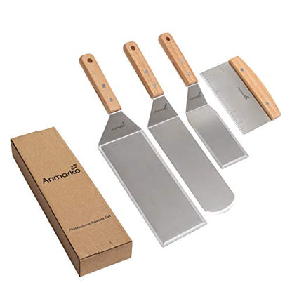  Stainless Steel Metal Spatula Set-Teppaniyaki Spatulas-Griddle Scraper Flat Spatula Pancake Flipper Hamburger Turner-Metal Utensil Great For BBQ Grill Flat Top Cast Iron Griddle Accessories