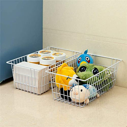  Metal Wire Baskets For Organizing 2 Pack, Household Pantry Storage Freezer Organizer Bins With Handles, Freezer Baskets For Upright Freezer, Refrigerators, Kitchen Cabinets, Laundry, White