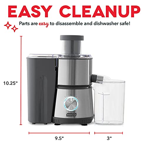 Dash Ash Compact Centrifugal Juicer, Press Juicing Machine, 2-Speed, 2" Wide Feed Chute For Whole Fruit Vegetable, Anti-drip, Stainless Steel Sieve - Cool Grey