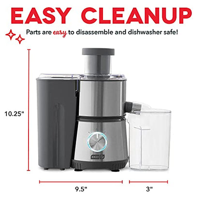 Dash Ash Compact Centrifugal Juicer, Press Juicing Machine, 2-Speed, 2" Wide Feed Chute For Whole Fruit Vegetable, Anti-drip, Stainless Steel Sieve - Cool Grey