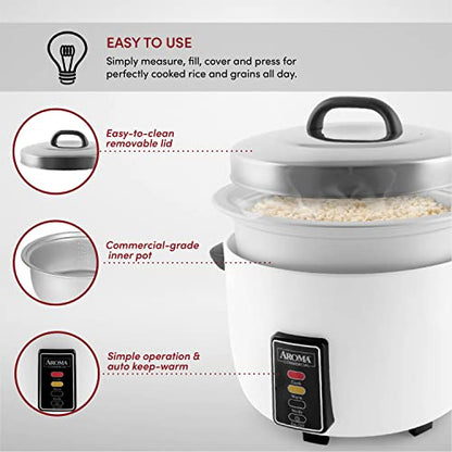  Aroma Housewares 60-Cup (Cooked) (30-Cup UNCOOKED) Commercial Rice Cooker (ARC-1033E),White